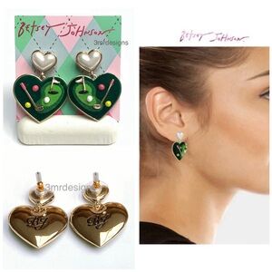 NWT Betsey Johnson💋HEART GOLF DOUBLE Gold Plated Metal Faux Pearls Drop Earring